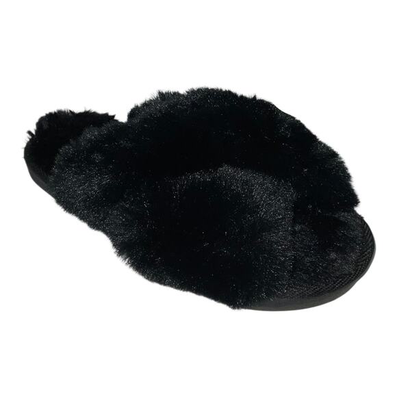 Maison Jules Women's Criss Cross Faux Fur Slippers Black Size S (5-6) - Picture 1 of 5